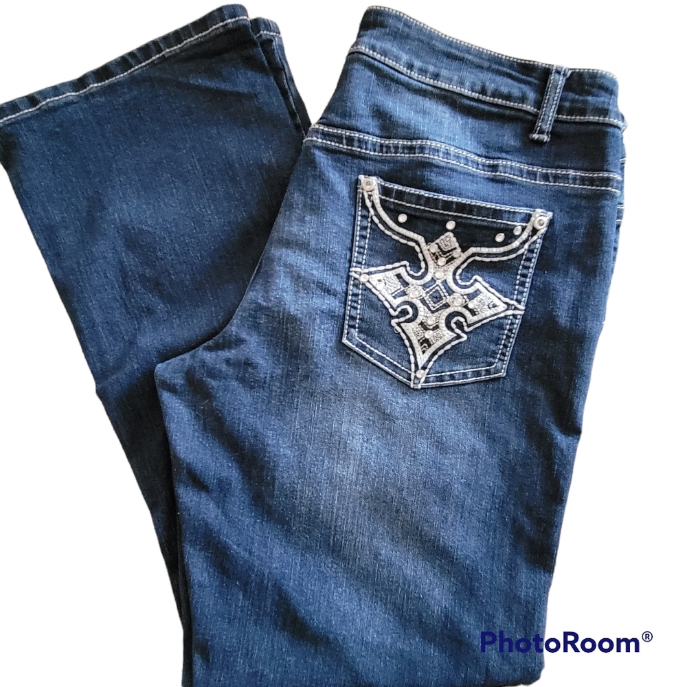 cg•l•cg Boot cut Jeans Sz 14 Plus, Bling, Stretch